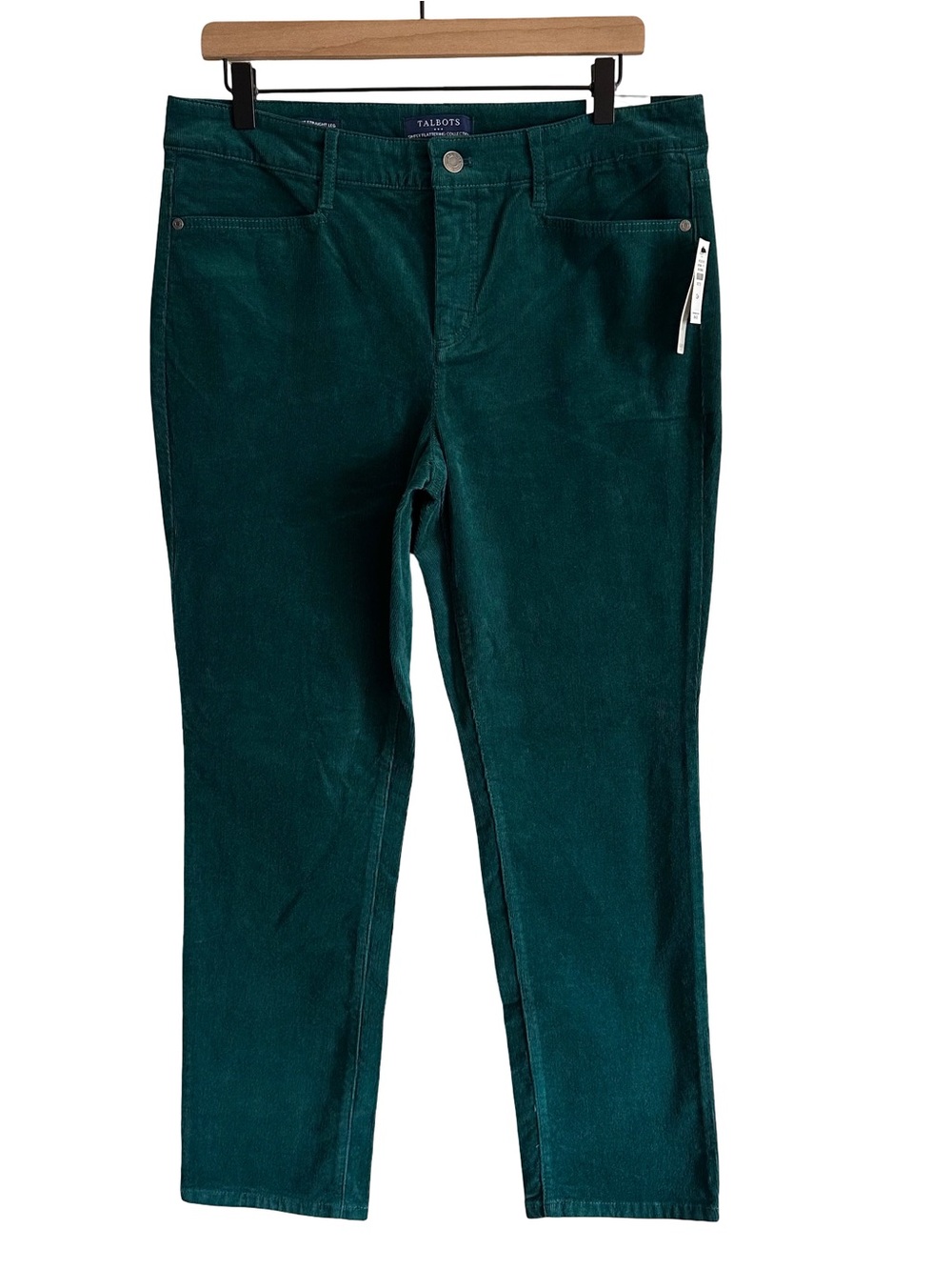 NWT Talbots High Waist Straight Leg Slimming Corduroy Pants Green 12 Petite